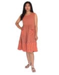 A-line dress with front pockets - Fabric-Mulmul, Size-M, Color- Burnt Brick