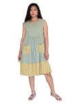 A-line dress with front pockets - Fabric-Mulmul, Size-M, Color- Lime Green