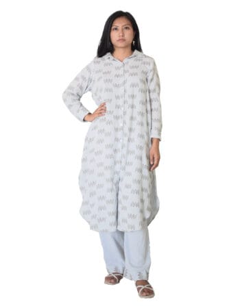 Open collar shirt with straight fit pants - Fabric-Mulmul, Size-XL, Color-Light Blue